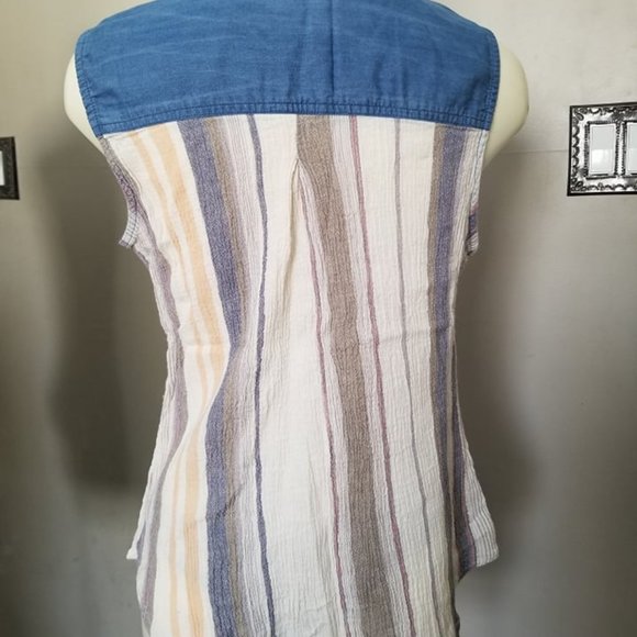 Vintage 90's Retro Denim and fabric Button Down Tank Top - Picture 3 of 4